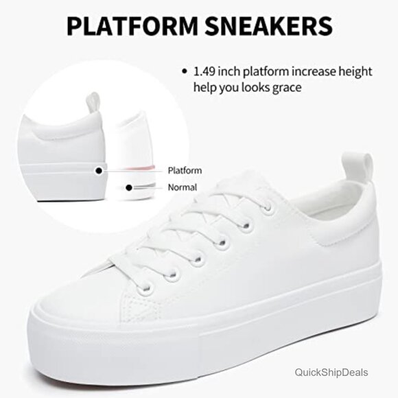 PU Leather Platform Sneakers with Non-Slip Sole for Walking - Picture 4 of 7